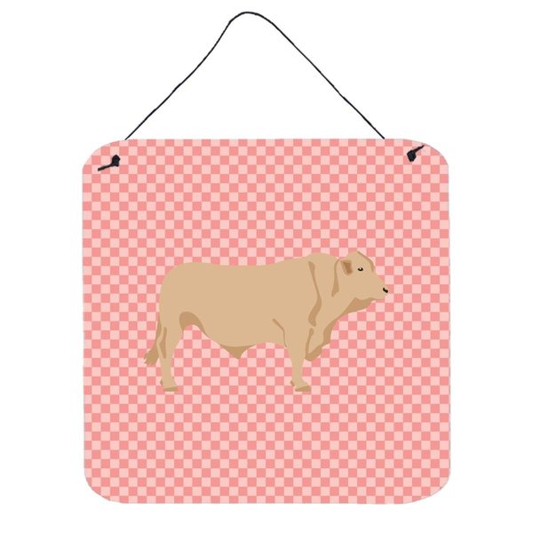 Micasa Charolais Cow Pink Check Wall or Door Hanging Prints6 x 6 in. MI229762